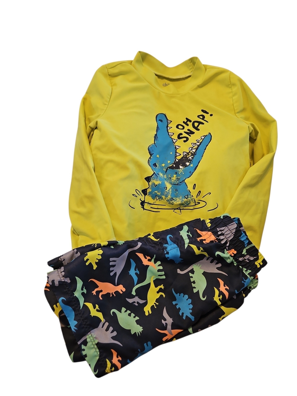 Yellow Crocodile Graphic Rash Guard Set with Dino Print Bottoms Swim 3t
